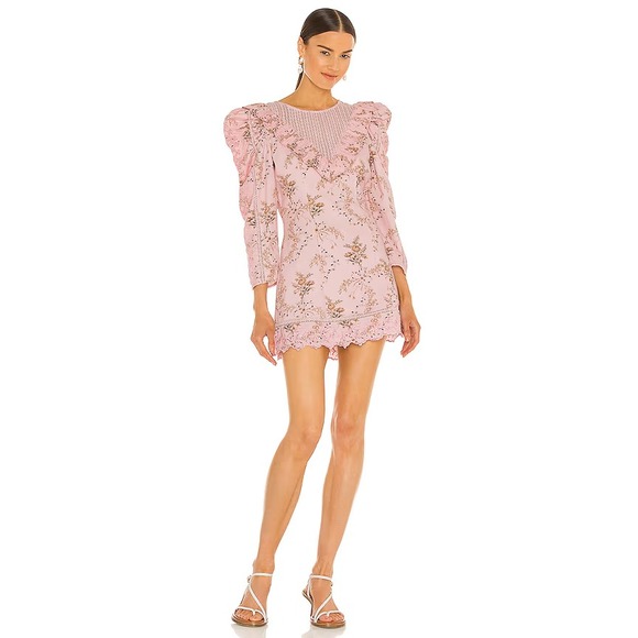 LoveShackFancy Cedella Long Sleeve Dress in Honey Dew Pink...